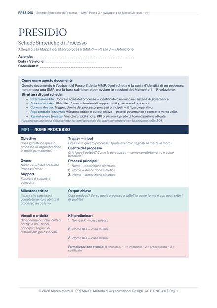Schede sintetiche di processo, pagina di esempio 1