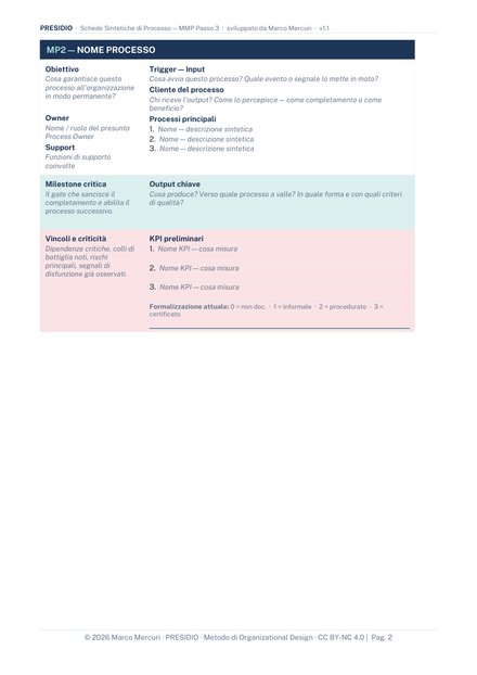 Schede sintetiche di processo, pagina di esempio 2