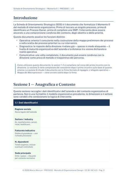 Scheda di Orientamento Strategico, pagina di esempio 2